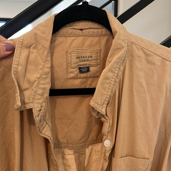 American Eagle oversize button down shirt in camel color - Picture 3 of 3